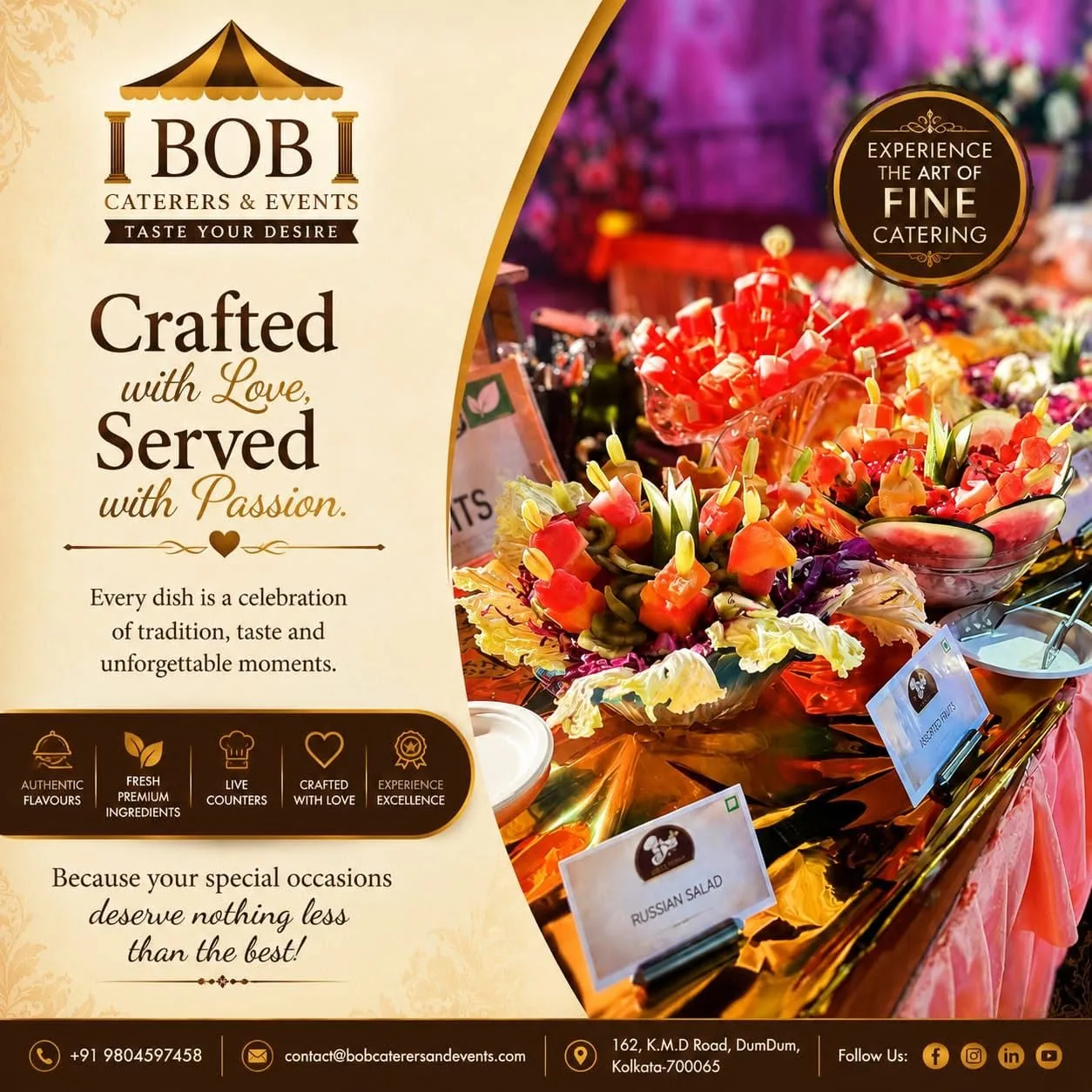 Luxury Gourmet Russian Salad and Carved Fruit Catering Buffet Kolkata