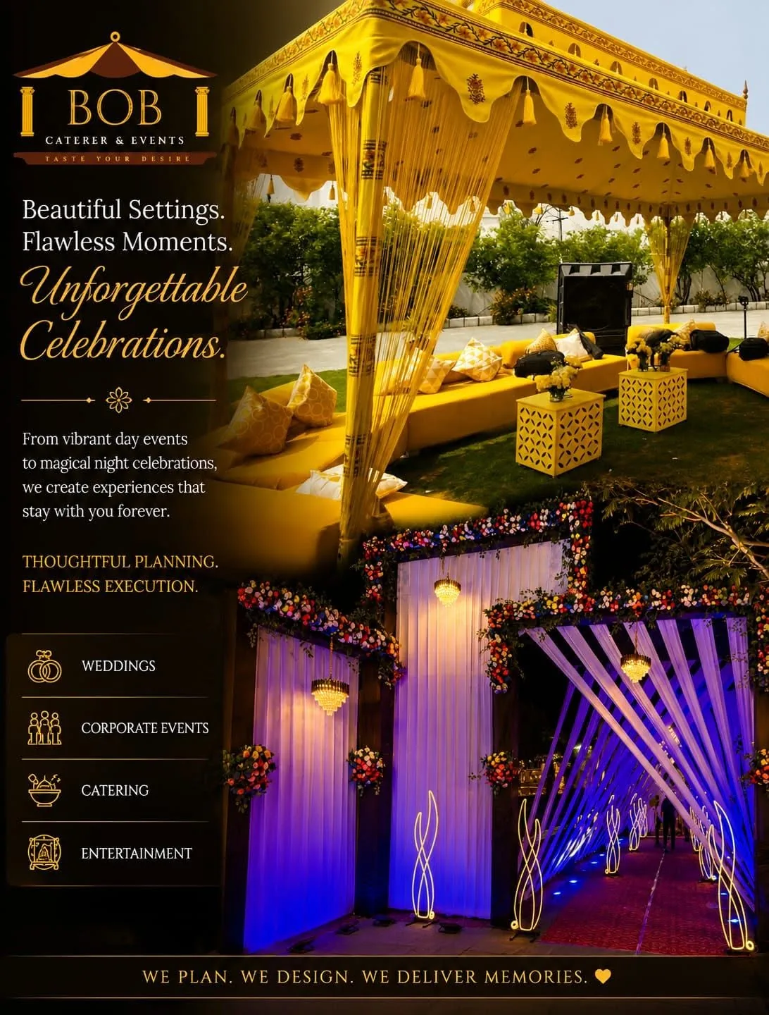 Yellow Marquee Canopy and Illuminated Night Walkway Kolkata